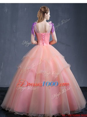 Watermelon Red Sleeveless Organza Lace Up 15 Quinceanera Dress for Military Ball and Sweet 16 and Quinceanera