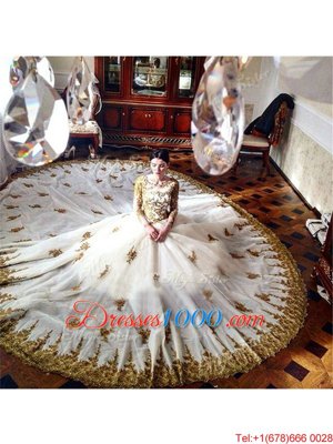 Edgy White Scoop Zipper Appliques Vestidos de Quinceanera Chapel Train Long Sleeves