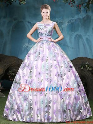 Straps Straps Multi-color Tulle Lace Up Ball Gown Prom Dress Sleeveless Floor Length Appliques and Pattern