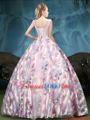 Eye-catching Straps Straps Sleeveless Appliques and Pattern Lace Up Quince Ball Gowns