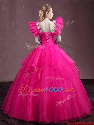 Floor Length Ball Gowns Sleeveless Hot Pink 15th Birthday Dress Lace Up