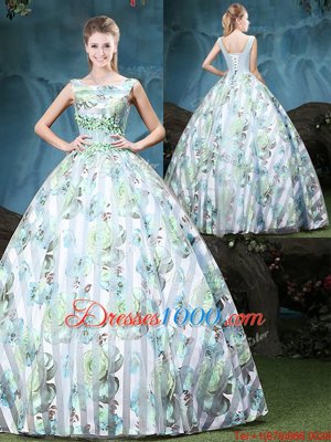 Straps Straps Multi-color Ball Gowns Appliques and Pattern Sweet 16 Quinceanera Dress Lace Up Tulle Sleeveless Floor Length