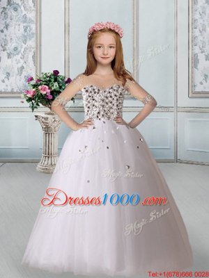 White Ball Gowns Sweetheart Sleeveless Tulle Floor Length Lace Up Appliques Sweet 16 Dress