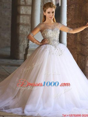 White Ball Gowns Sweetheart Sleeveless Tulle Floor Length Lace Up Appliques Sweet 16 Dress