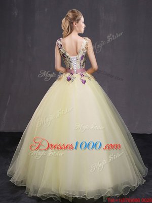 Light Yellow Sleeveless Tulle Lace Up Sweet 16 Dress for Military Ball and Sweet 16 and Quinceanera