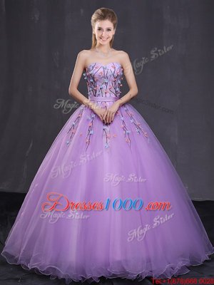 Sweetheart Sleeveless Tulle Sweet 16 Quinceanera Dress Appliques Lace Up