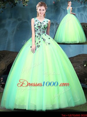 Multi-color Tulle Lace Up 15 Quinceanera Dress Sleeveless Floor Length Appliques