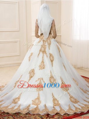 Custom Design Zipper Sweet 16 Quinceanera Dress White and In for Military Ball and Sweet 16 and Quinceanera with Appliques Sweep Train