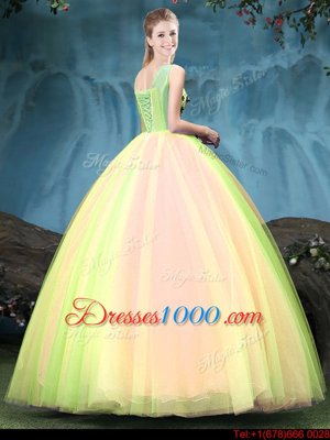 Top Selling V-neck Sleeveless Tulle Sweet 16 Dress Appliques Lace Up