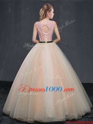 Designer Scoop Organza Sleeveless Floor Length Sweet 16 Dresses and Appliques