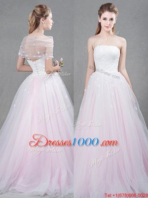 Enchanting Pink Sleeveless Brush Train Appliques With Train Bridal Gown