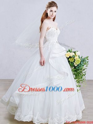Appliques Wedding Dress White Lace Up Sleeveless Floor Length