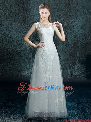 White Lace Up Scoop Appliques Wedding Dress Tulle and Lace Sleeveless