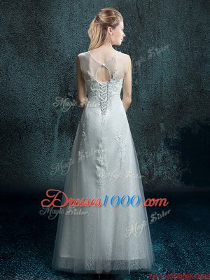 White Lace Up Scoop Appliques Wedding Dress Tulle and Lace Sleeveless