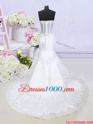 Decent Mermaid See Through White Sleeveless Brush Train Beading and Lace With Train Bridal Gown