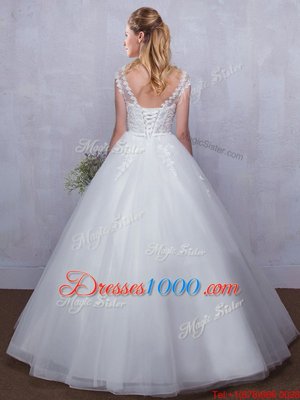 Straps Straps Sleeveless Lace Up Floor Length Lace and Appliques Wedding Gown