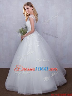 Straps Straps Sleeveless Lace Up Floor Length Lace and Appliques Wedding Gown