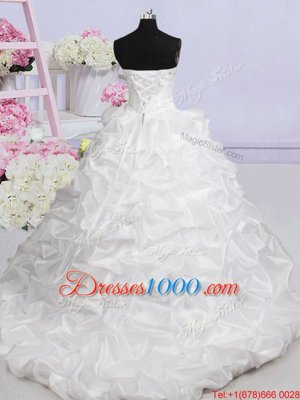 Pretty Organza Sleeveless With Train Wedding Dresses Brush Train and Beading and Appliques and Pick Ups