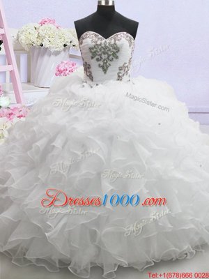 Sleeveless Brush Train Lace Up With Train Beading and Ruffled Layers Wedding Dress
