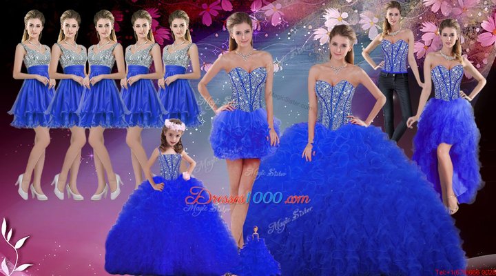 Fitting Royal Blue Tulle Lace Up Sweetheart Sleeveless Floor Length Ball Gown Prom Dress Beading and Ruffles