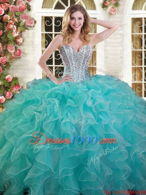 Nice Ball Gowns Sweet 16 Quinceanera Dress Aqua Blue Sweetheart Organza Sleeveless Floor Length Lace Up