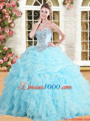 Vintage Peach Lace Up Quinceanera Dress Appliques and Ruffles and Pick Ups Sleeveless Floor Length