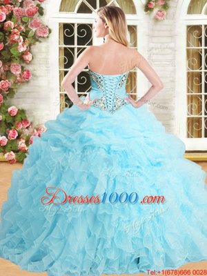 Vintage Peach Lace Up Quinceanera Dress Appliques and Ruffles and Pick Ups Sleeveless Floor Length