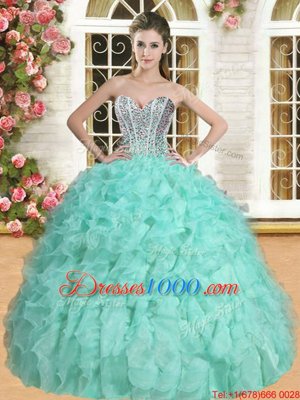 Fabulous Sleeveless Lace Up Floor Length Beading and Ruffles Sweet 16 Dress