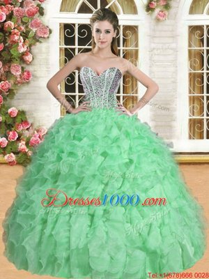 Fabulous Sleeveless Lace Up Floor Length Beading and Ruffles Sweet 16 Dress