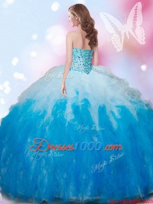 Deluxe Four Piece Multi-color Lace Up Sweetheart Beading and Ruffles Quinceanera Gown Tulle Sleeveless