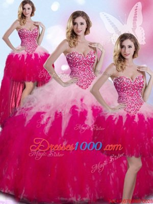 Deluxe Four Piece Multi-color Lace Up Sweetheart Beading and Ruffles Quinceanera Gown Tulle Sleeveless