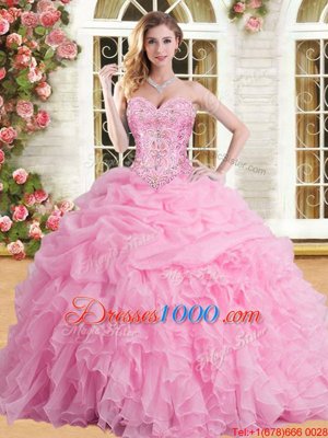 High Class Baby Blue Tulle Lace Up Quinceanera Gown Sleeveless Floor Length Beading and Appliques and Ruffles and Pick Ups