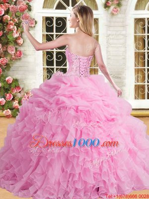 High Class Baby Blue Tulle Lace Up Quinceanera Gown Sleeveless Floor Length Beading and Appliques and Ruffles and Pick Ups