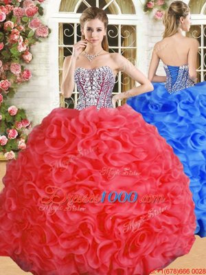 Graceful Sweetheart Sleeveless Lace Up Sweet 16 Dresses Red Organza