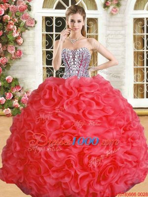 Graceful Sweetheart Sleeveless Lace Up Sweet 16 Dresses Red Organza