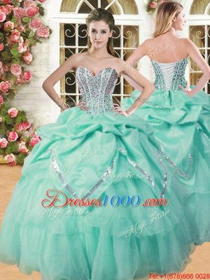 Custom Fit Sleeveless Beading and Pick Ups Lace Up Quinceanera Dresses