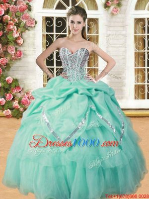 Custom Fit Sleeveless Beading and Pick Ups Lace Up Quinceanera Dresses