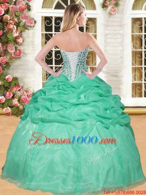 Aqua Blue Quinceanera Dress Military Ball and Sweet 16 and Quinceanera and For with Beading and Pick Ups Sweetheart Sleeveless Lace Up