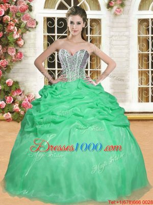 Aqua Blue Quinceanera Dress Military Ball and Sweet 16 and Quinceanera and For with Beading and Pick Ups Sweetheart Sleeveless Lace Up