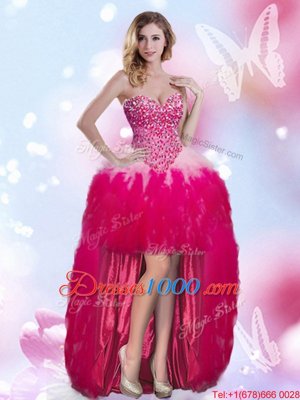 Designer Chiffon Sweetheart Sleeveless Zipper Beading Glitz Pageant Dress in Hot Pink