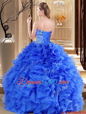 Ideal Red Quinceanera Dress Military Ball and Sweet 16 and Quinceanera and For with Beading and Ruffles Sweetheart Sleeveless Lace Up