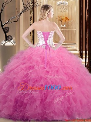 Wonderful Orange Strapless Lace Up Embroidery and Ruffled Layers Sweet 16 Dresses Sleeveless