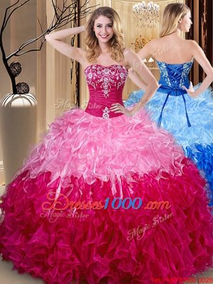 Multi-color Ball Gowns Organza Sweetheart Sleeveless Embroidery and Ruffles Floor Length Lace Up Quince Ball Gowns