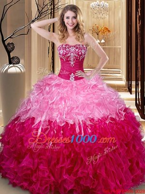 Multi-color Ball Gowns Organza Sweetheart Sleeveless Embroidery and Ruffles Floor Length Lace Up Quince Ball Gowns