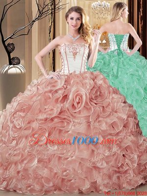 Latest Embroidery and Ruffles Quinceanera Gowns Champagne Lace Up Sleeveless Floor Length