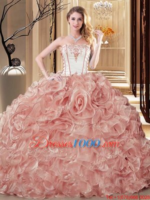 Latest Embroidery and Ruffles Quinceanera Gowns Champagne Lace Up Sleeveless Floor Length