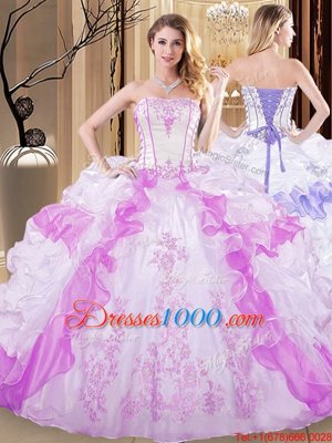 Ideal Ruffled Ball Gowns Sweet 16 Quinceanera Dress Multi-color Strapless Organza Sleeveless Floor Length Lace Up