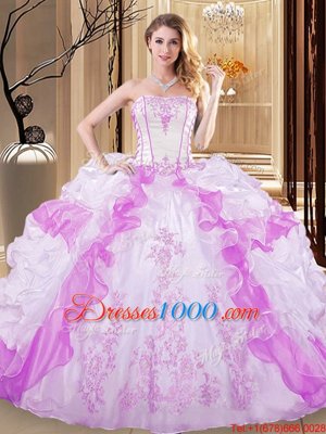 Ideal Ruffled Ball Gowns Sweet 16 Quinceanera Dress Multi-color Strapless Organza Sleeveless Floor Length Lace Up