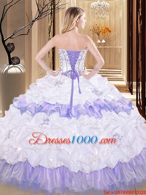 Decent Ruffled Strapless Sleeveless Lace Up Quinceanera Gowns White and Yellow Organza