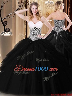 Cute Black Tulle Lace Up Sweetheart Sleeveless Floor Length 15 Quinceanera Dress Pick Ups and Pattern